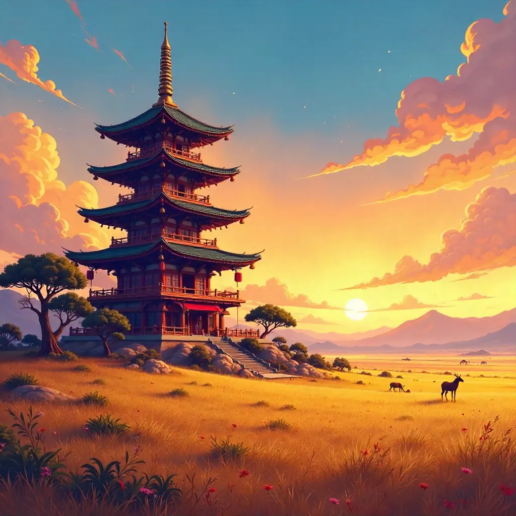 Anime Savanna Pagoda at Golden Hour