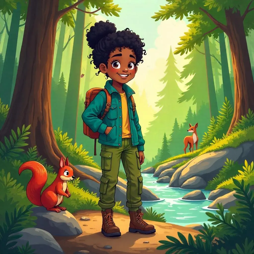 Cartoon Portrait: Young Black Woman in a Forest