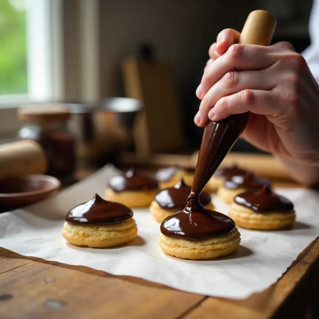 Macro Frosting Choux Pastry with Chocolate