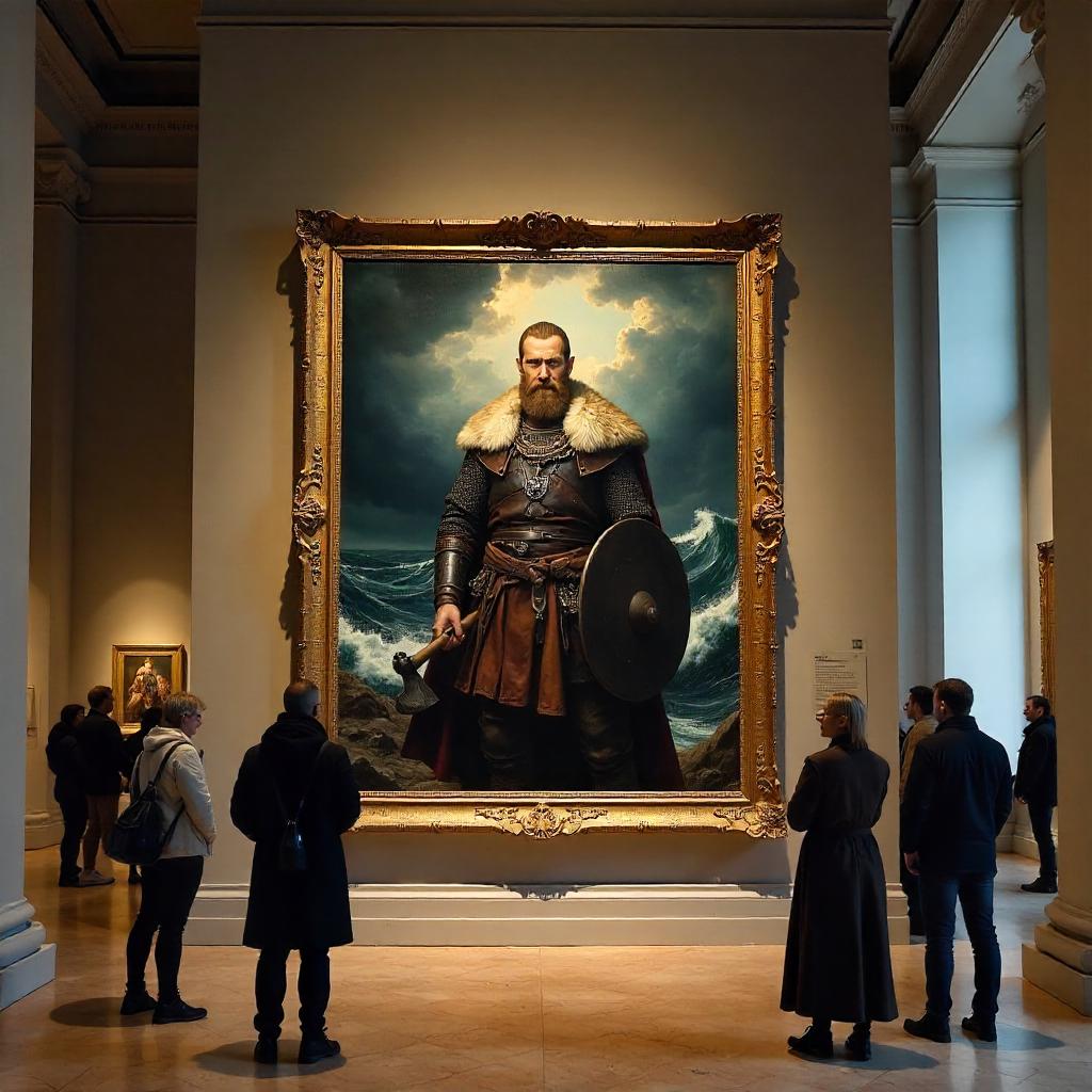 Viking Warrior in an Oil Painting Exhibition