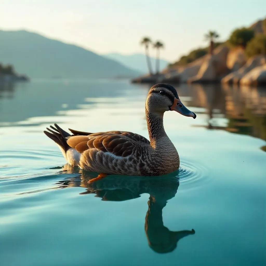 Serene Duck on Reflective Antalya Waters, Türkiye