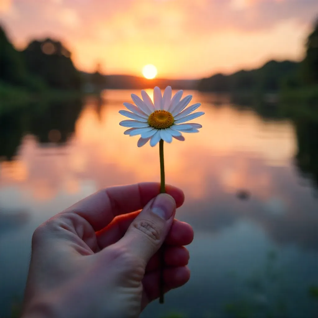 Daisy at Sunset by a Tranquil Waterside