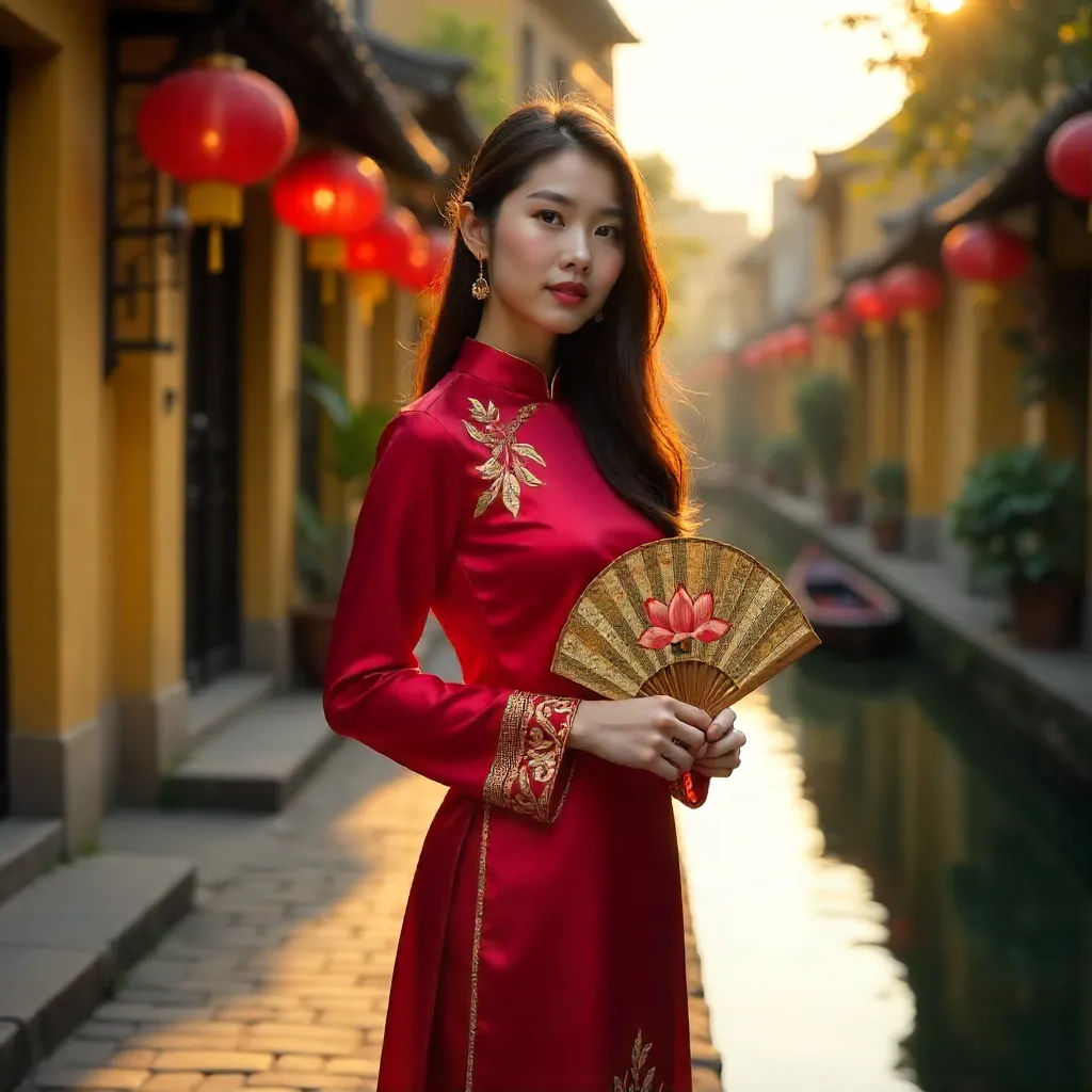 Ao Dai with Fan in Lantern-Lit Hội An