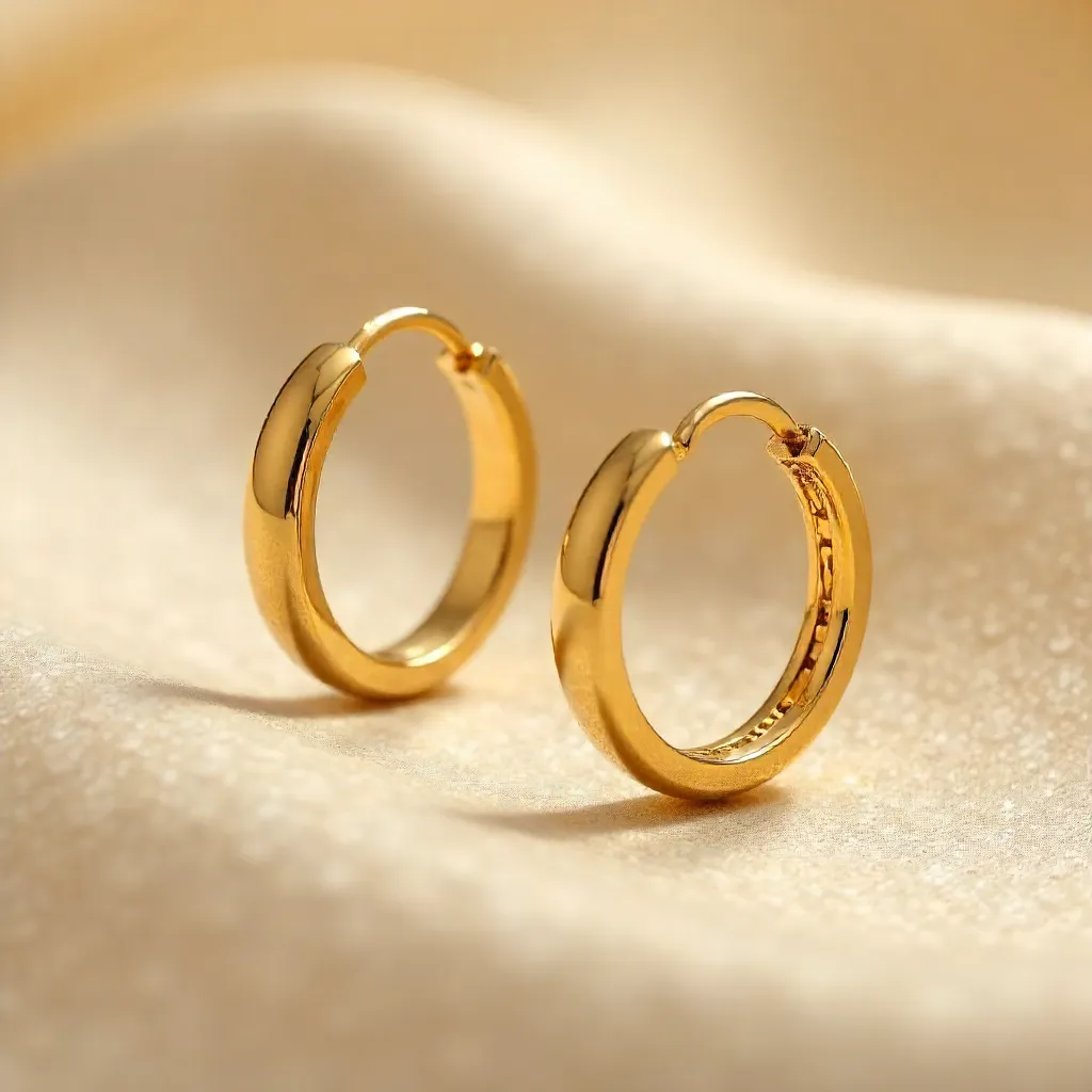 Elegant Gold Hoop Earrings on Textured Wave Background