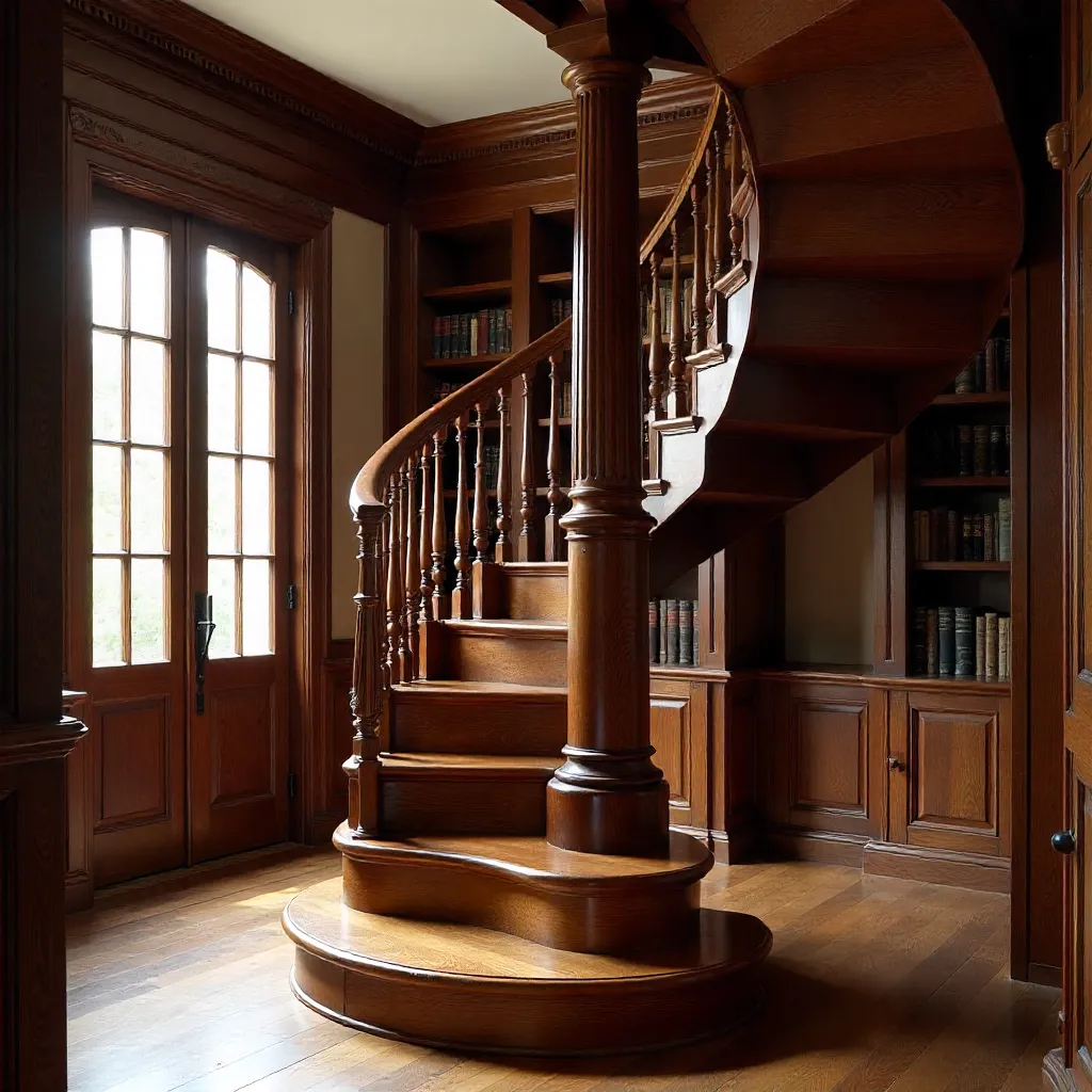 Handcrafted Wooden Spiral Staircase: Intricate Craftsmanship