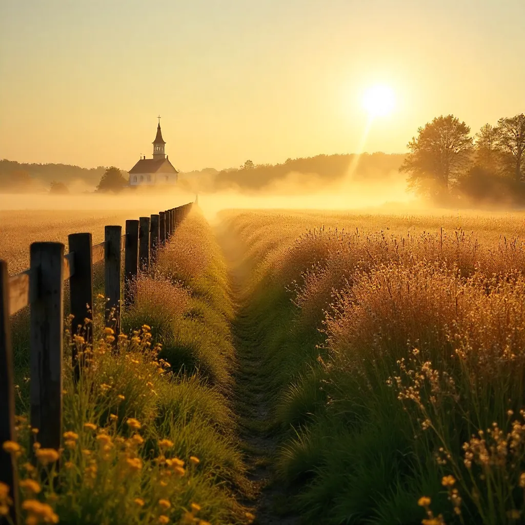 Enchanting Misty Field at Golden Hour, Kaluga Oblast