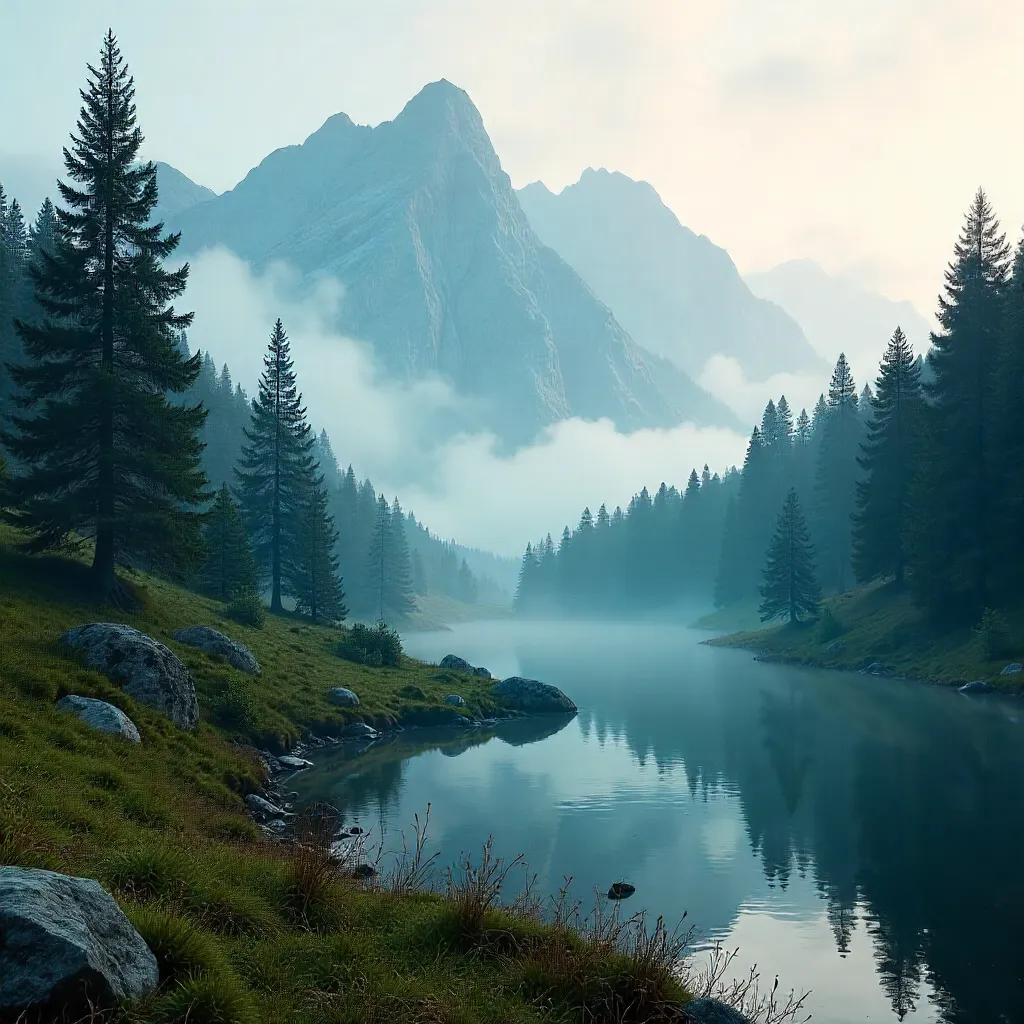 Mist over Slovak Forested Tatras at Dawn