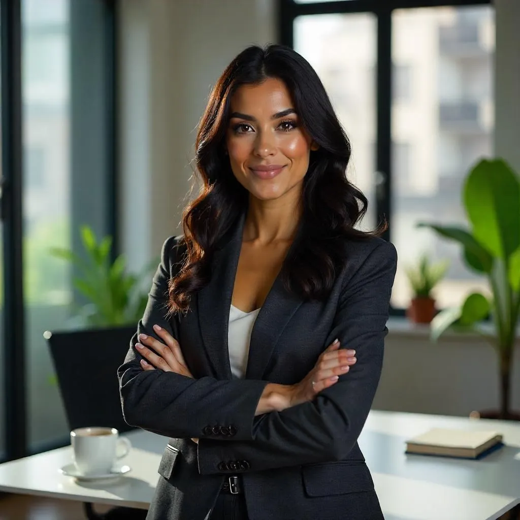 Confident Latina in a Modern Office