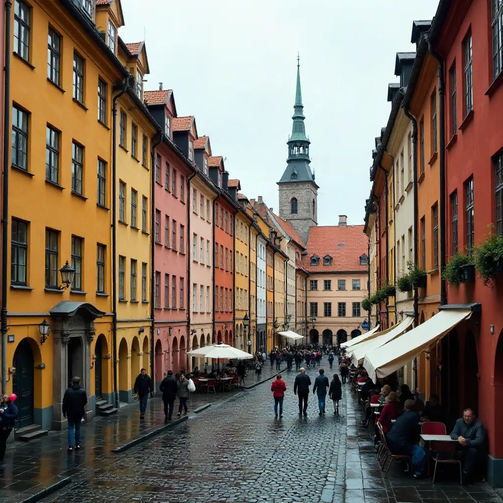 Vibrant Gamla Stan Facades Over a Crowded Square