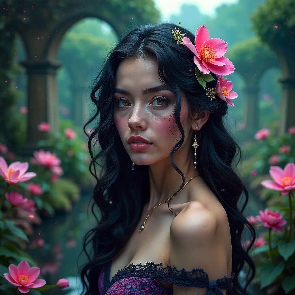 Surreal Bloom-Wrapped Portrait in a Mystical Garden