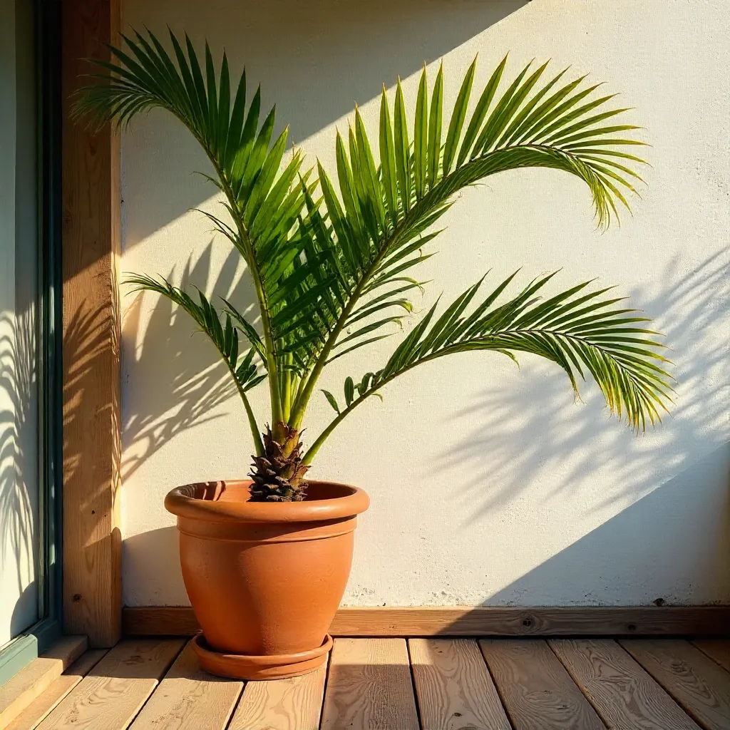 Solitary Palm in a Pot: Afternoon Serenity