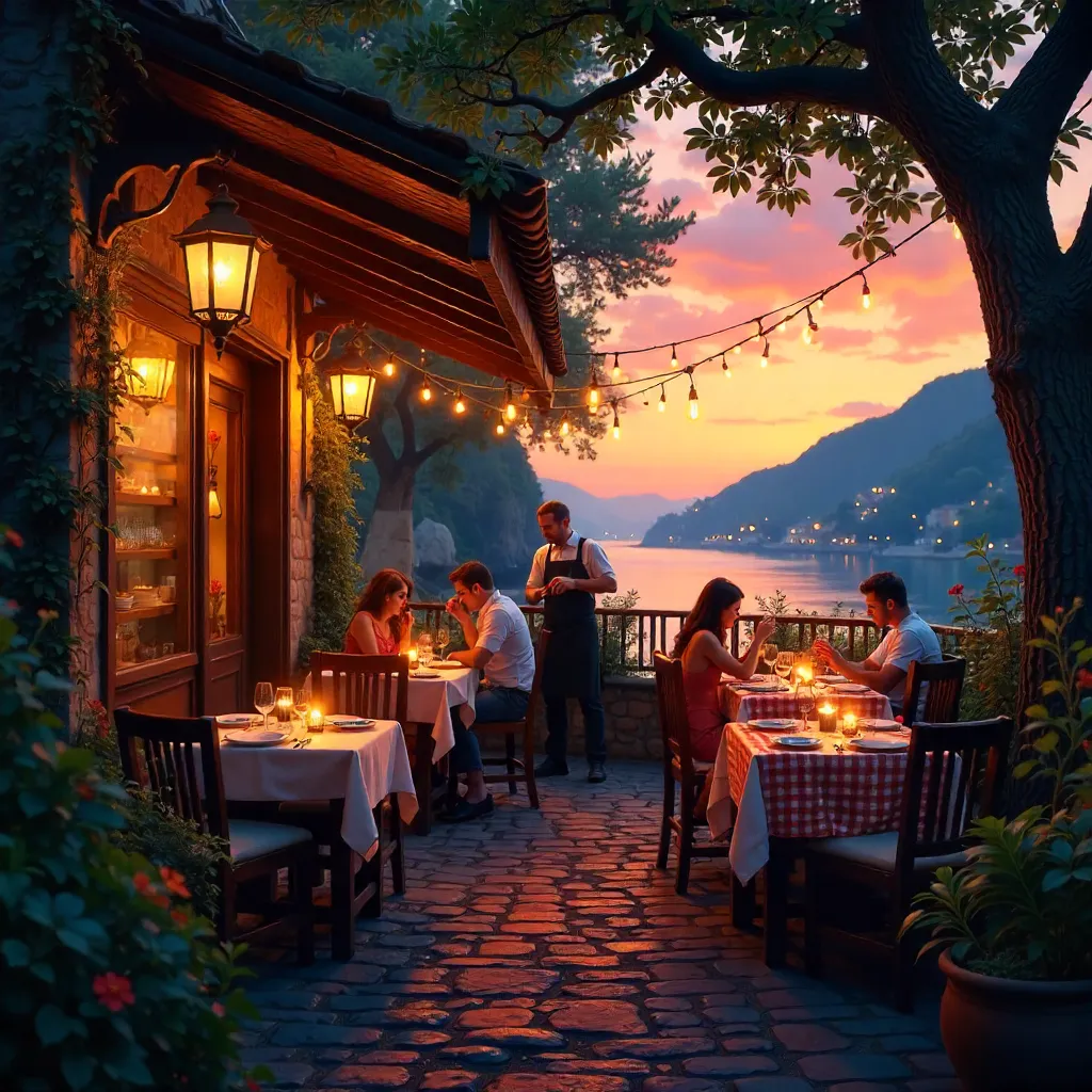 Twilight Lanterns at a Cozy Outdoor Eatery