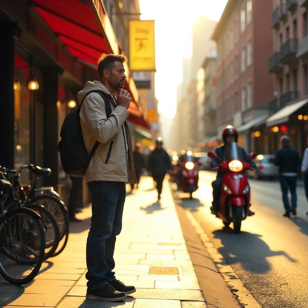 Golden Hour Street Life: Man on a Phone