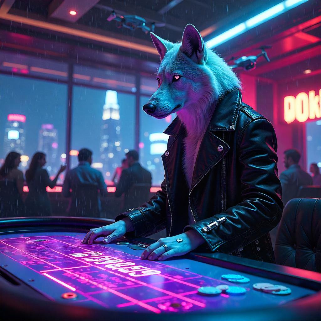Neon Wolf at a Cyberpunk Casino
