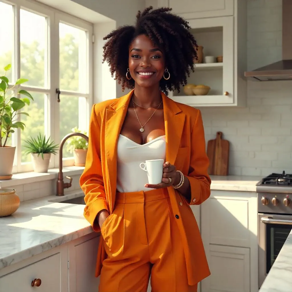 Stylish Black Girl in a Modern Kitchen - Digital Art