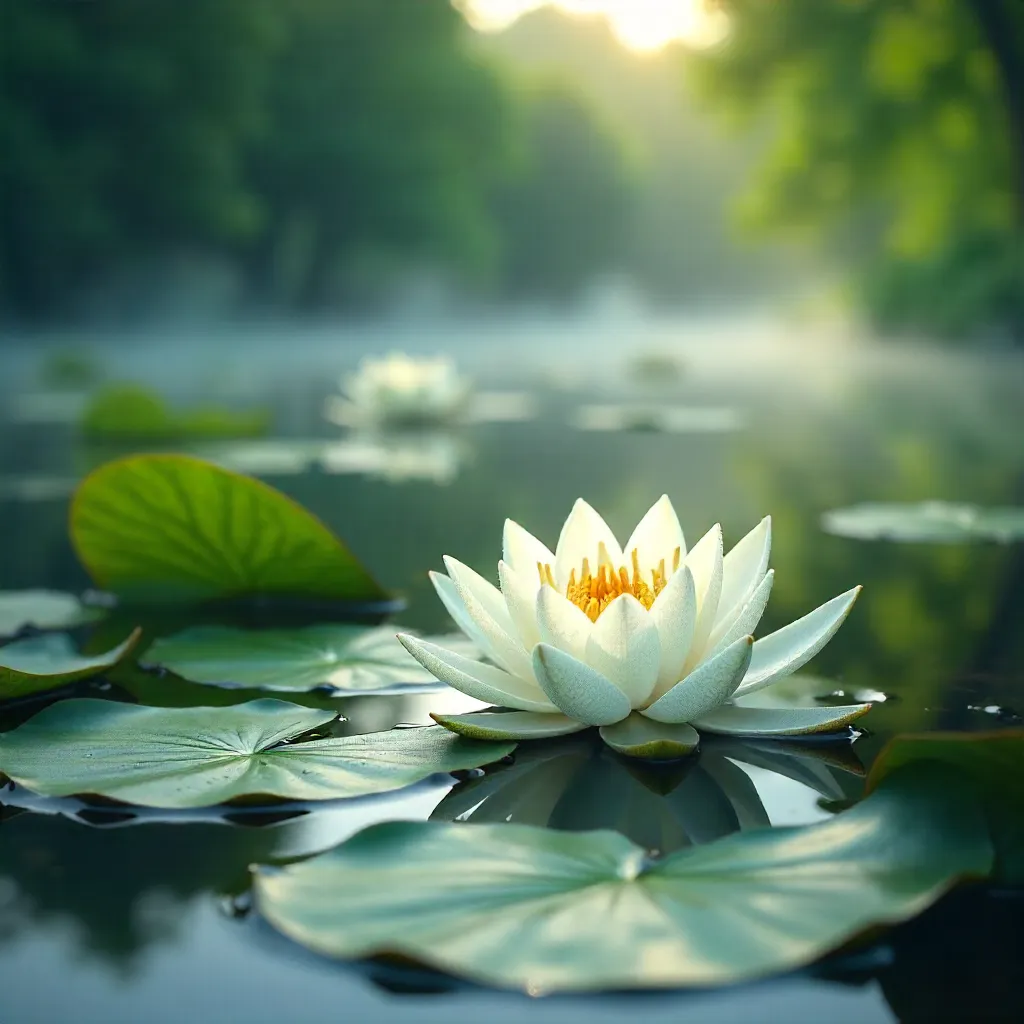 Tranquil White Water Lilies on a Serene Pond