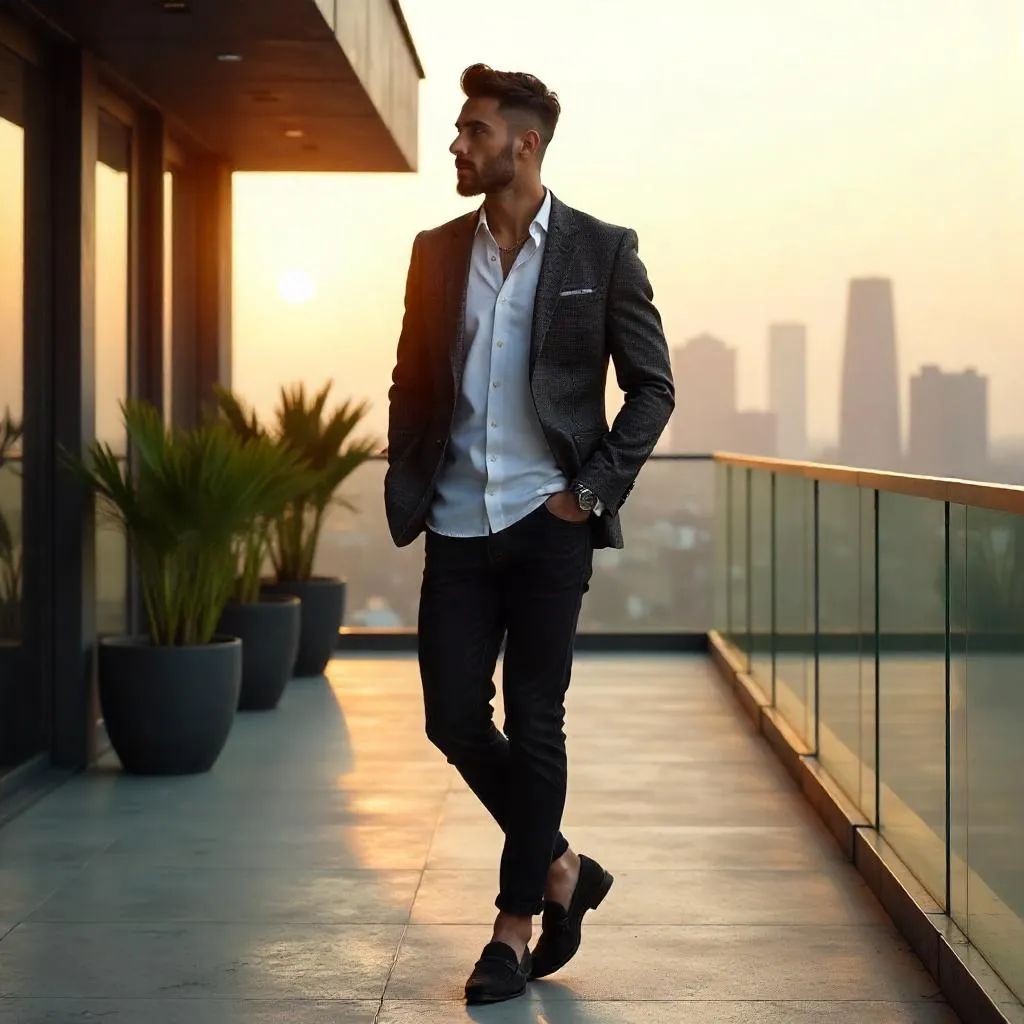 Stylish Latino Man on a Rooftop Terrace