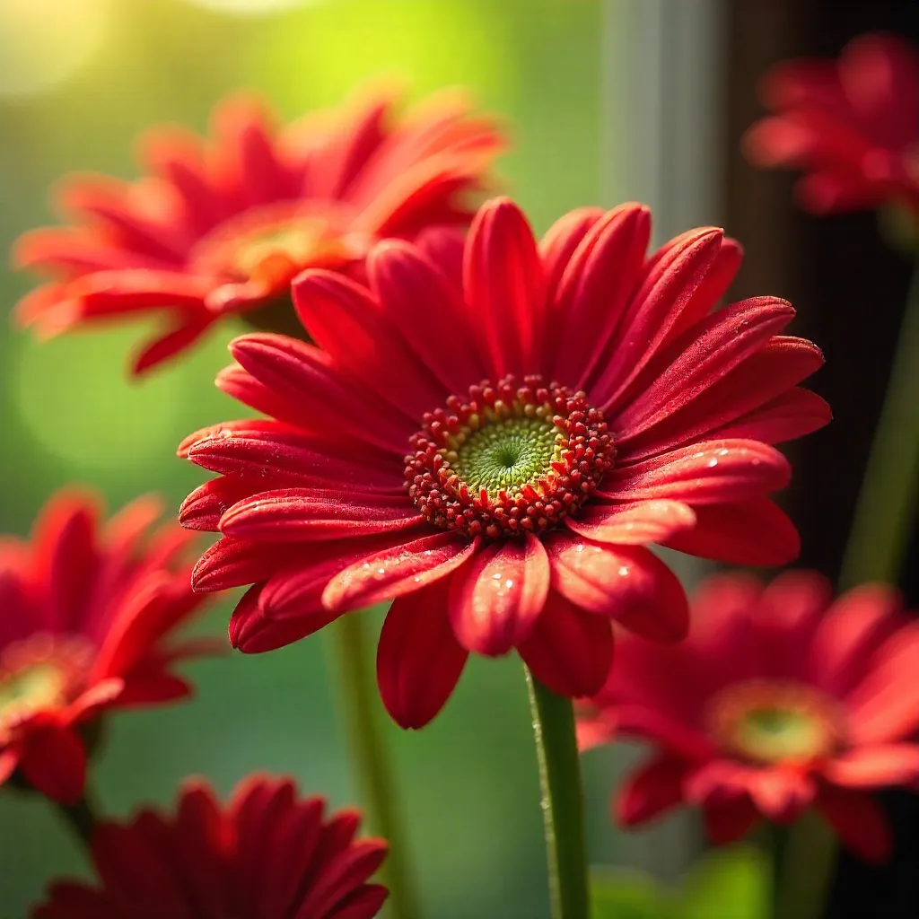 Vibrant Red Gerbera Daisies in Natural Light