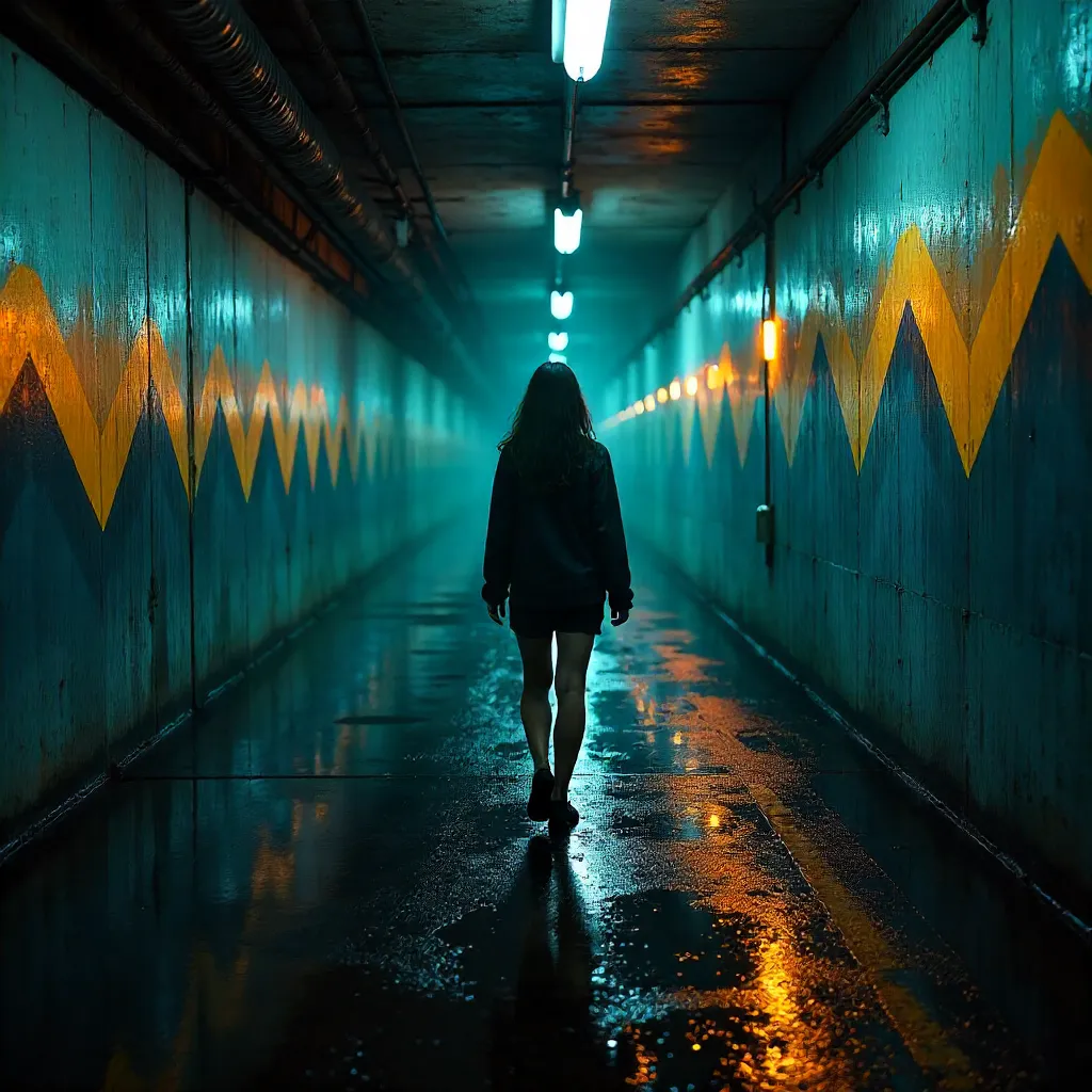 Chevron-Lit Tunnel: A Mysterious Urban Walk