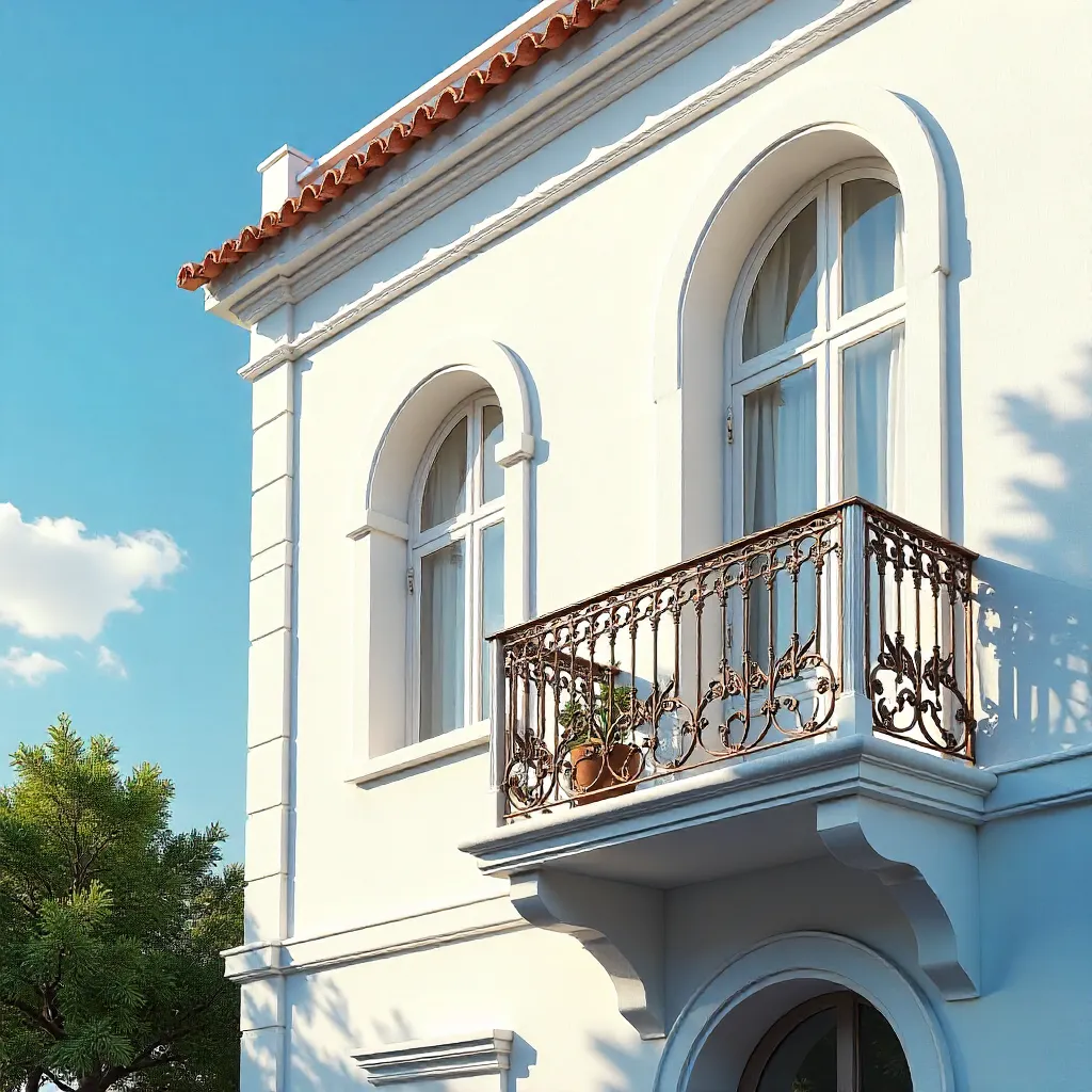 Elegant White Building with Balcony under Azure Sky