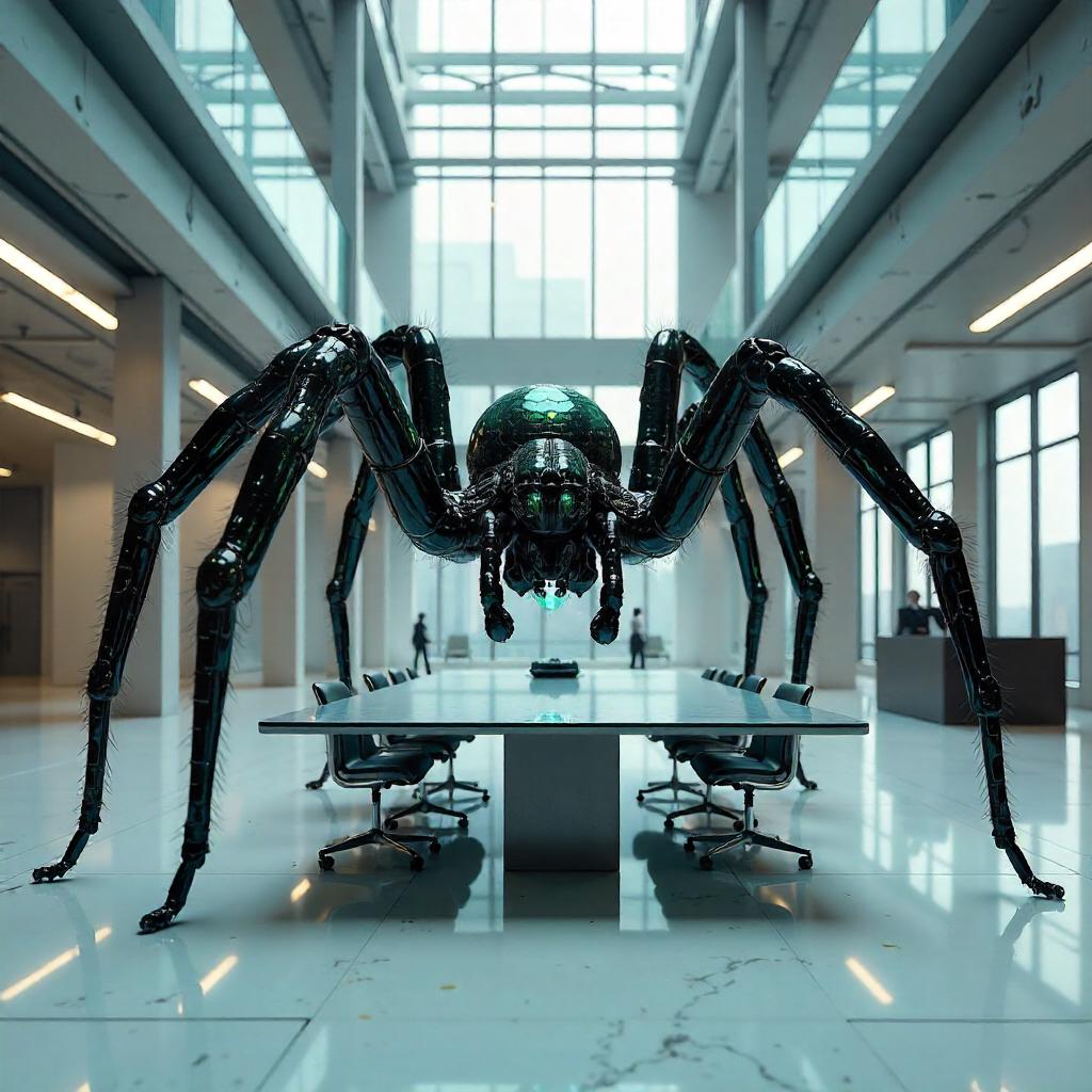 Digital Spider in a Modern Office Lobby