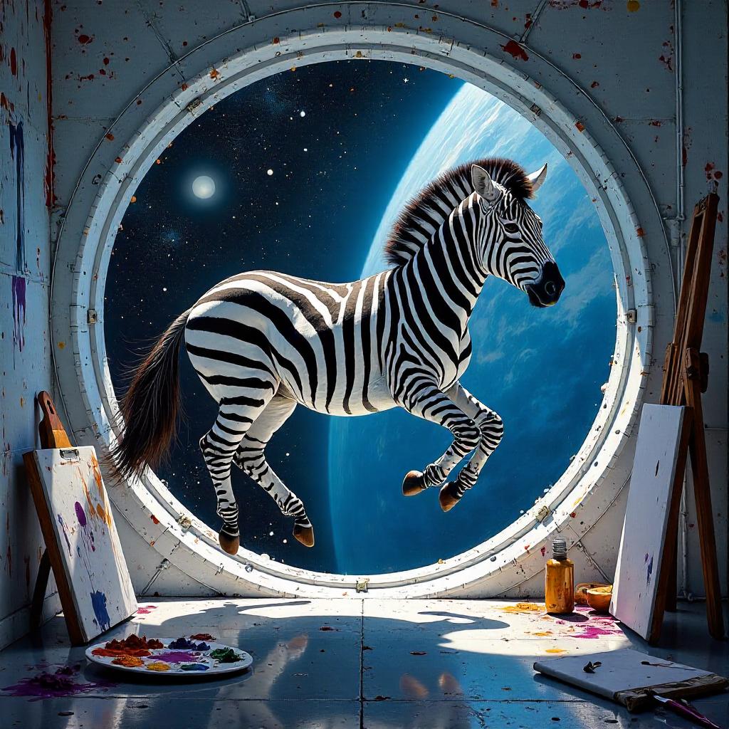 Zebra in Zero Gravity: An Oil Painting Dream