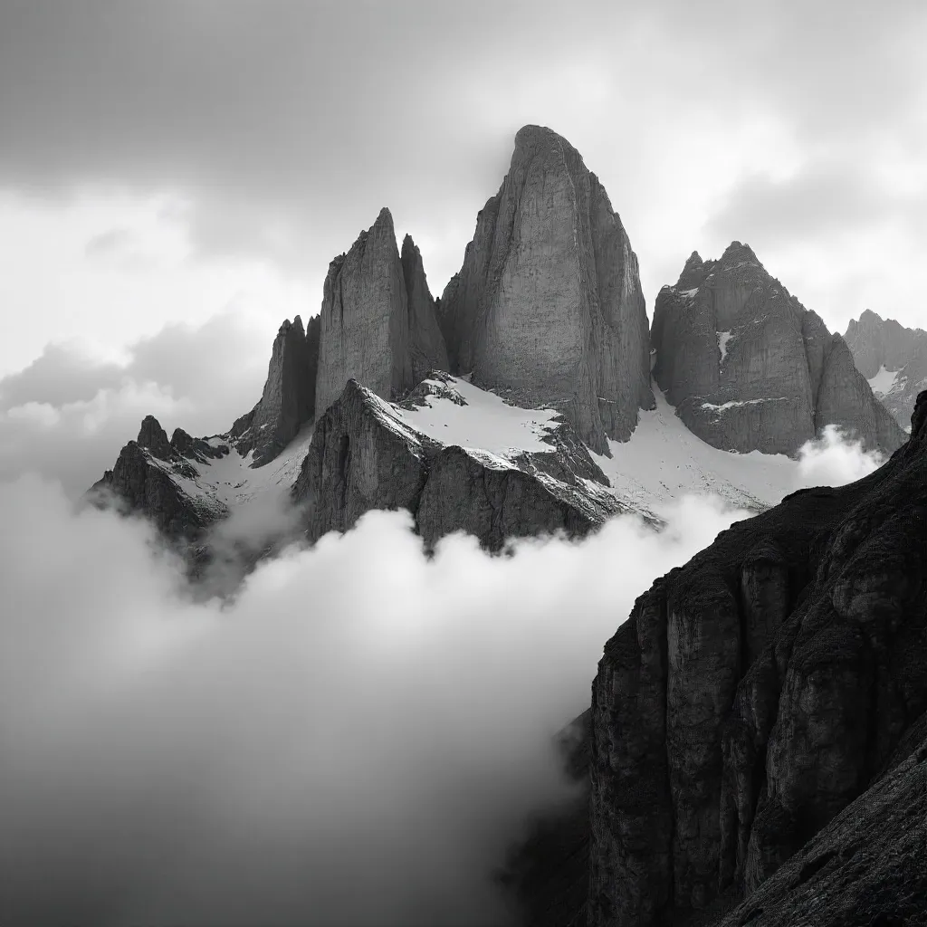 Dramatic Monochrome Dolomites in Clouds