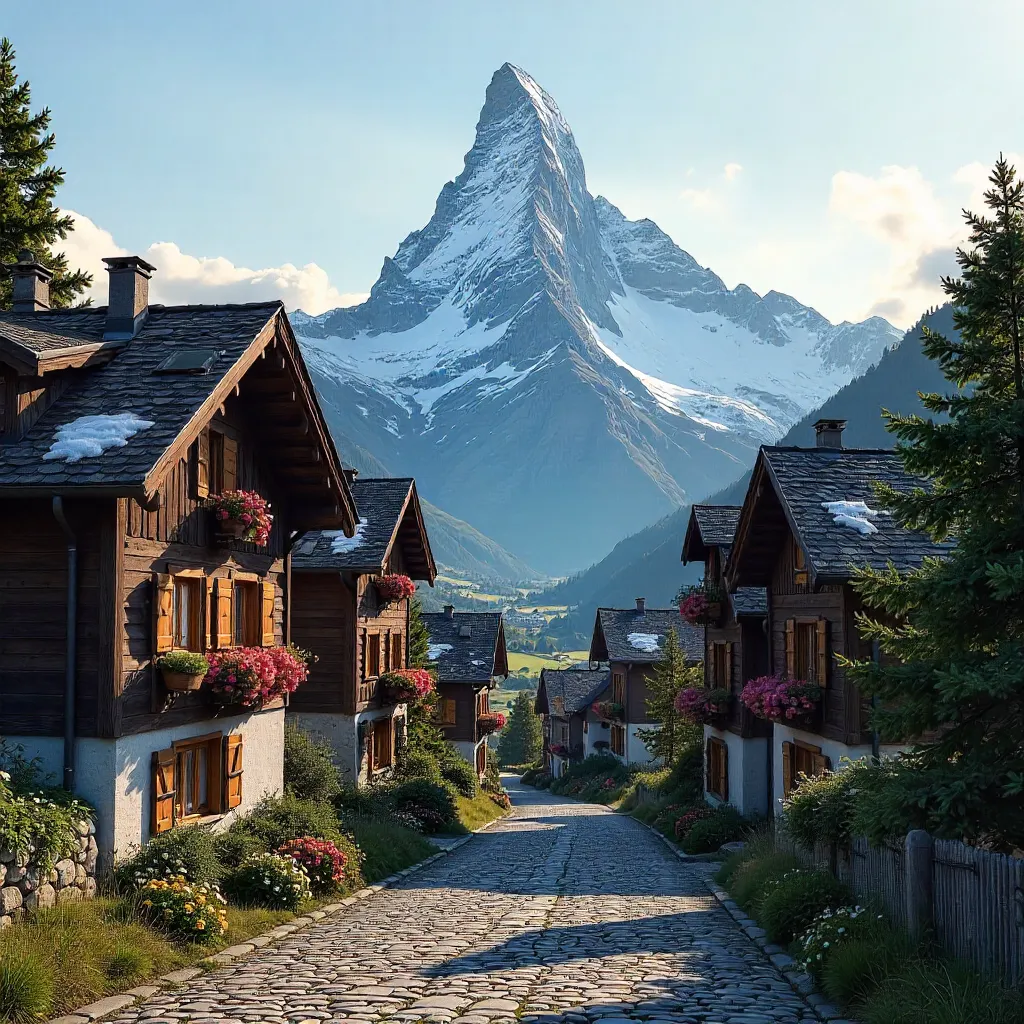 Matterhorn Over Rustic Zermatt Village