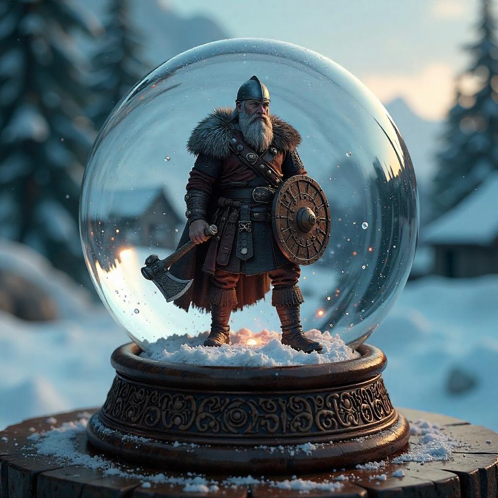 Photoreal Viking Inside a Snow Globe