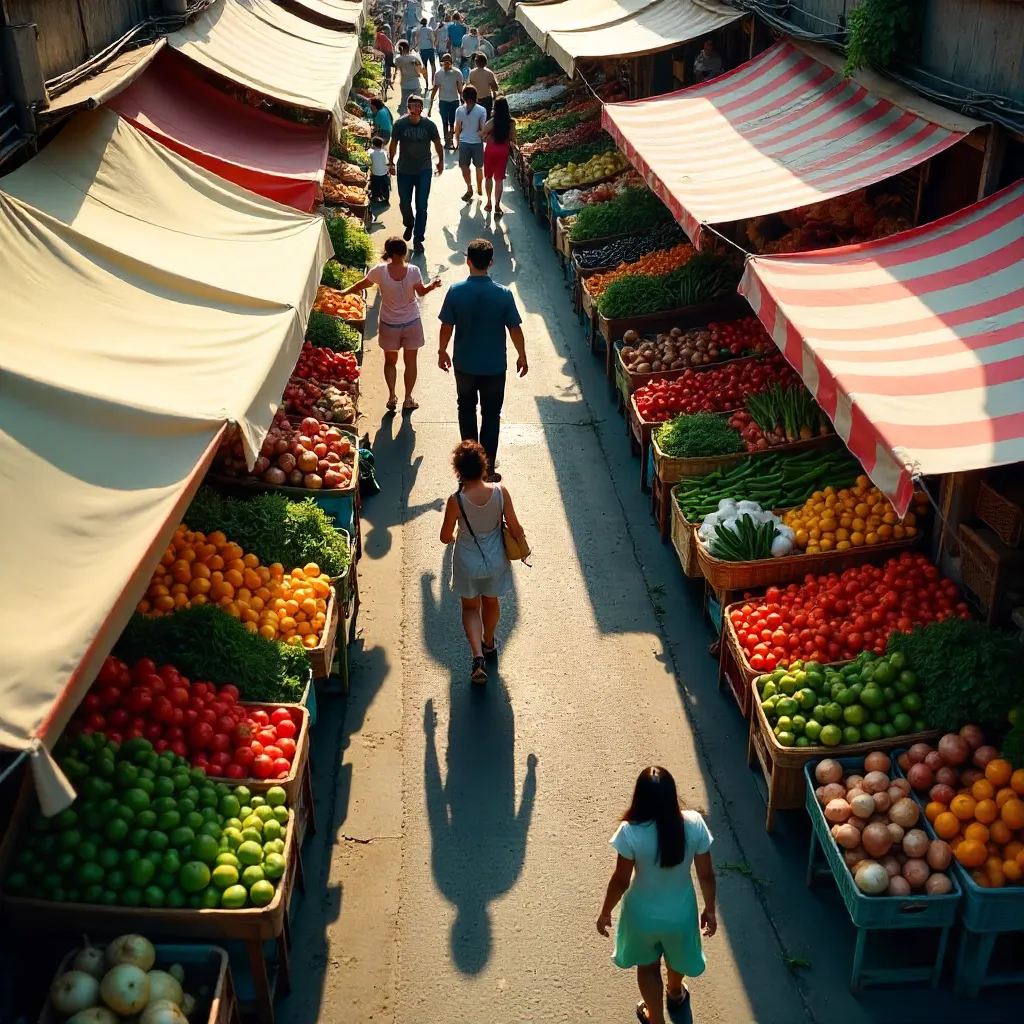 Vibrant Aerial Market: Colorful Vegetable Bazaar