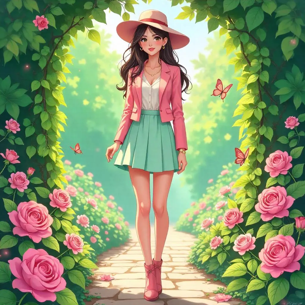 Stylish Anime Garden Girl in Bloom