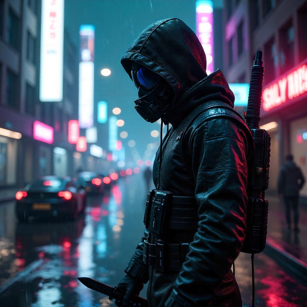 Neon Night Assassin in a 3D Cyberpunk City