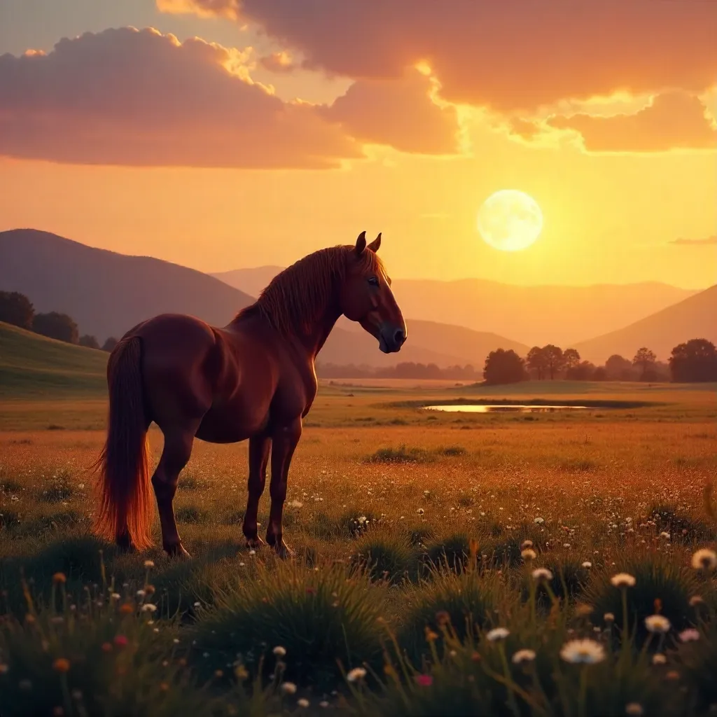 Moonrise Over the Meadow at Sunset