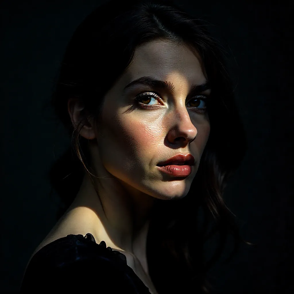 Moody Shadowed Portrait: Woman in Soft Light