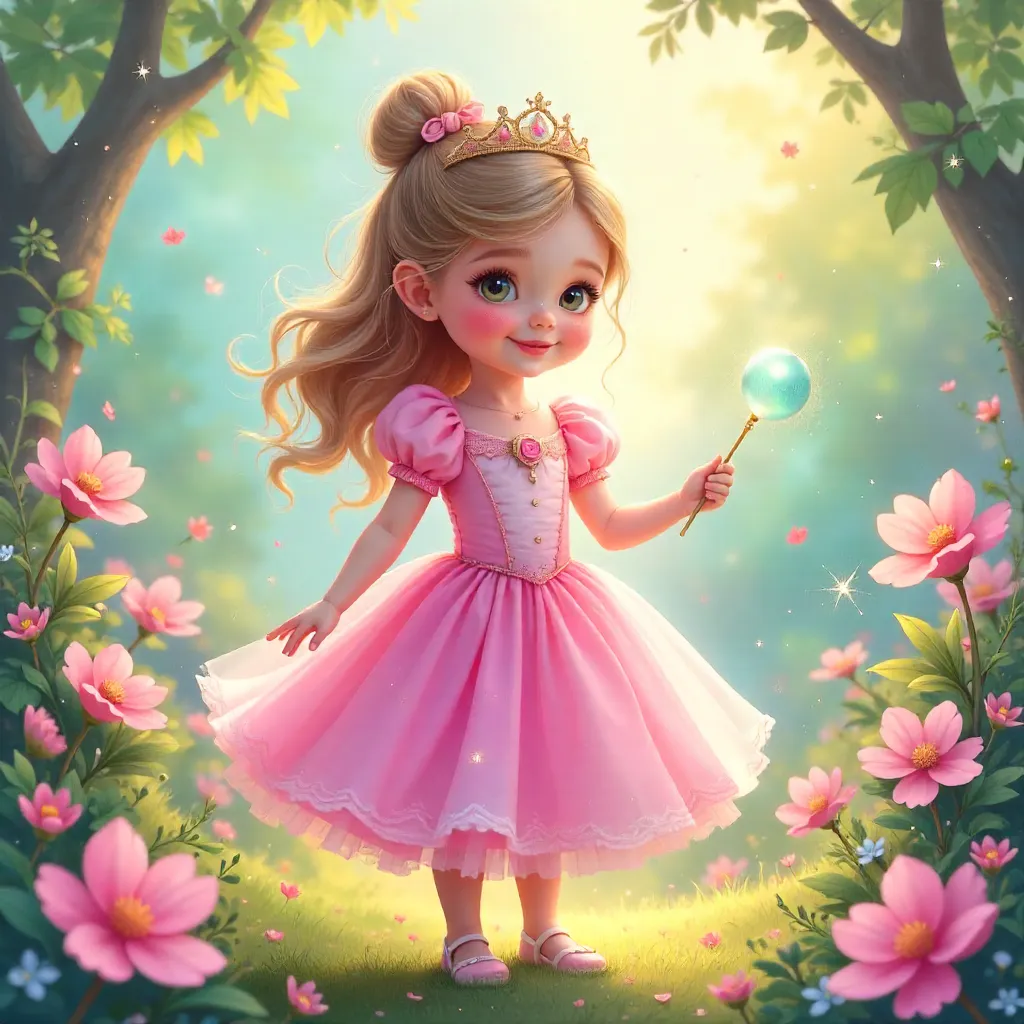 Whimsical Pink Princess in a Dreamy Garden