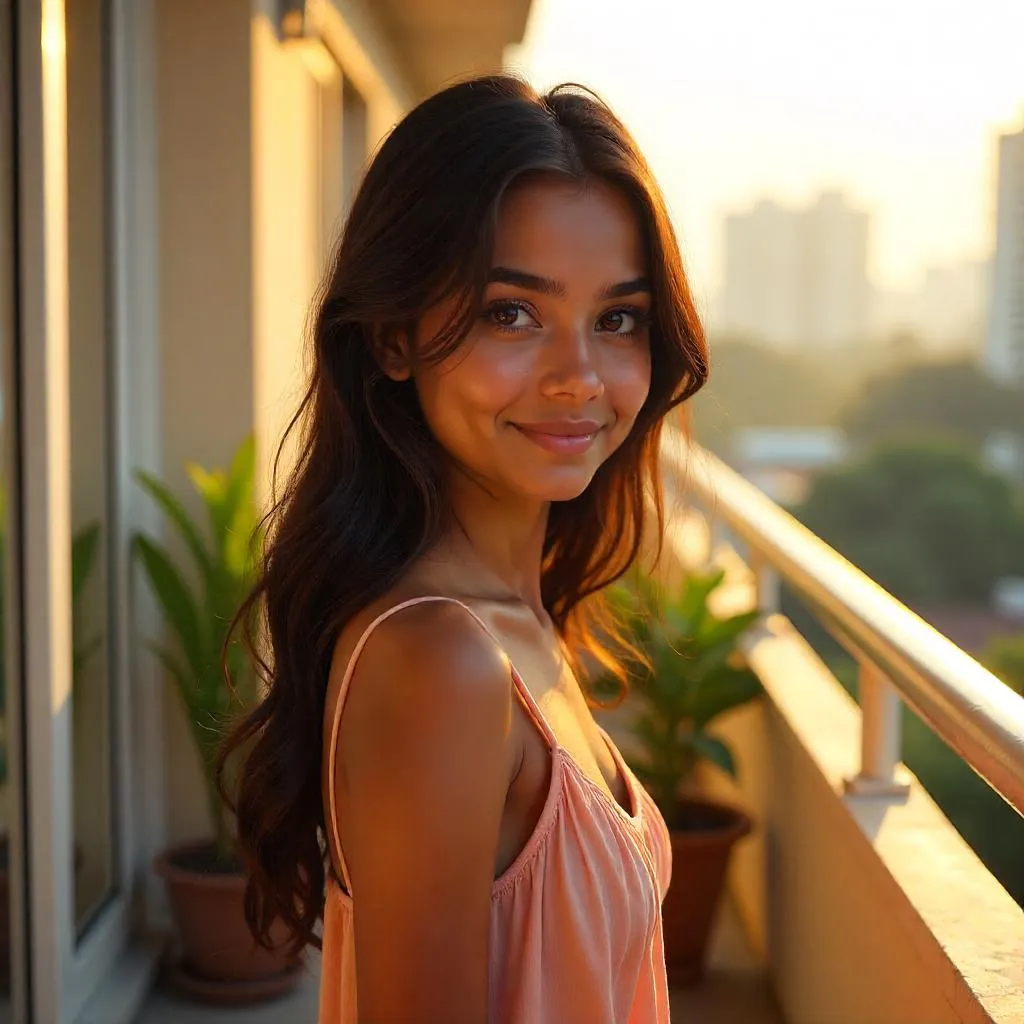 Golden Hour Balcony Portrait of a Beautiful Indian Girl