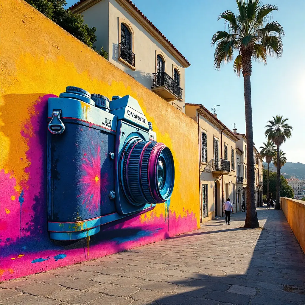 Cannes Mural: Camera Spray-Painted on Historic Facades