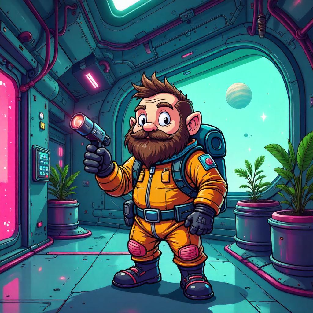 Dwarf Engineer in a Neon Space Colony