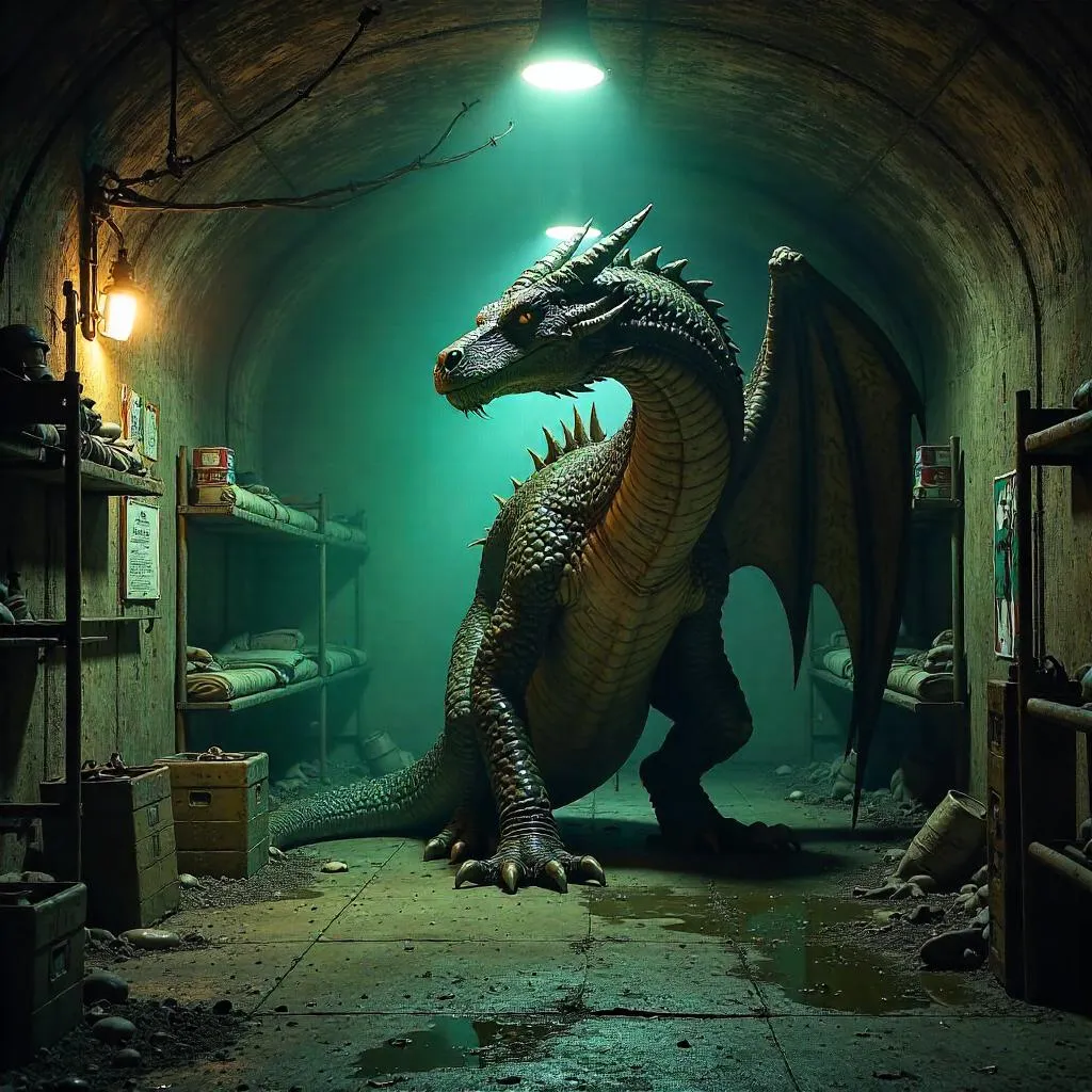 Photoreal Dragon in a Bomb Shelter