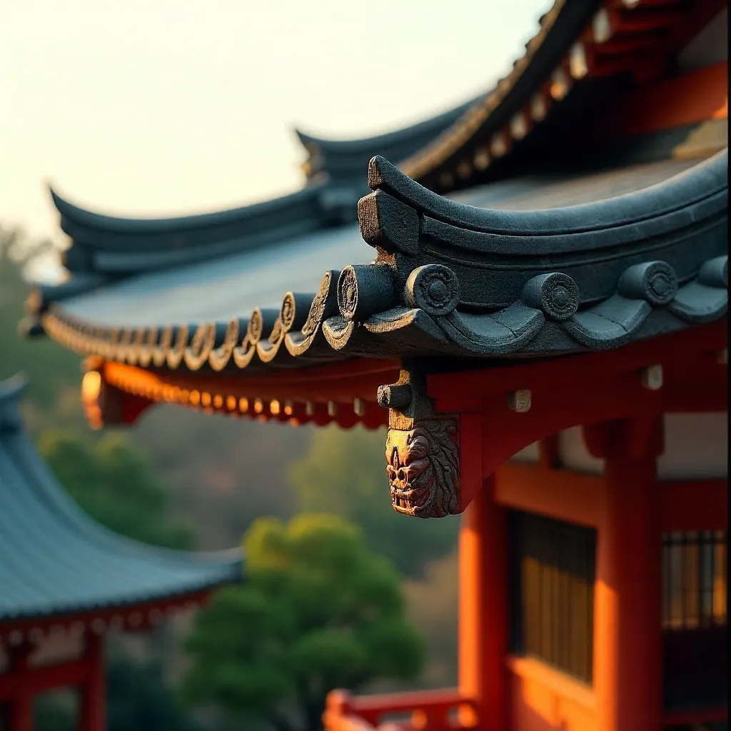 Close-Up of Kyoto Temple Roof Ornaments