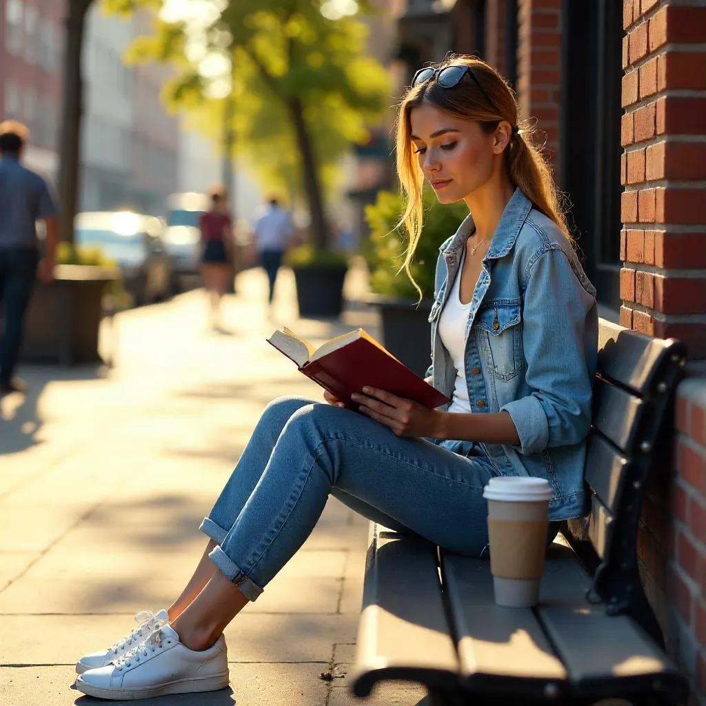 Relaxed Urban Reading: Caucasian Woman Outdoors