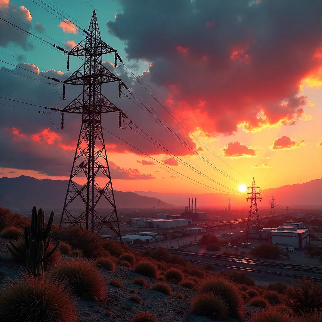 Towering Power Line over Aguascalientes Sunset