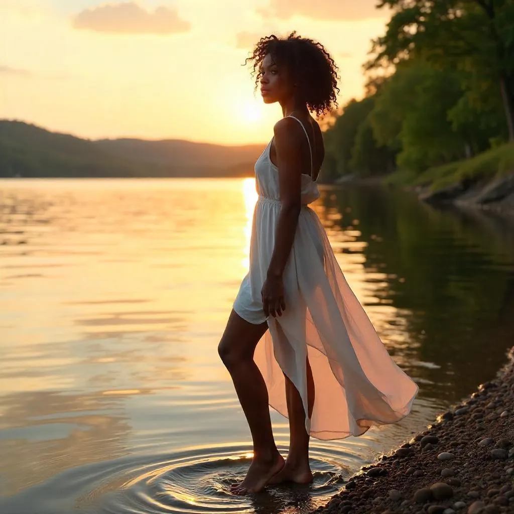 Golden Hour by the Lake: Photorealistic Portrait