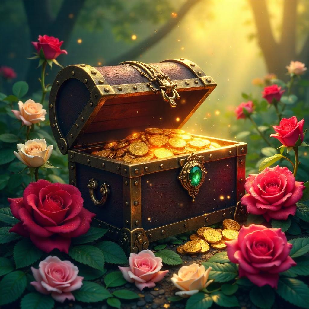 Treasure Chest in a Rose Garden (Digital Art)