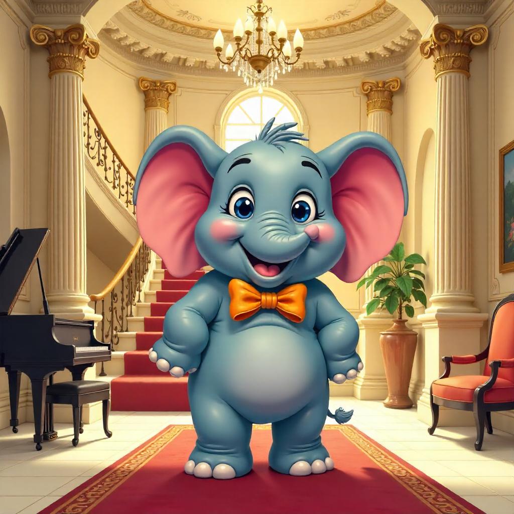 Whimsical Elephant in a Grand Mansion