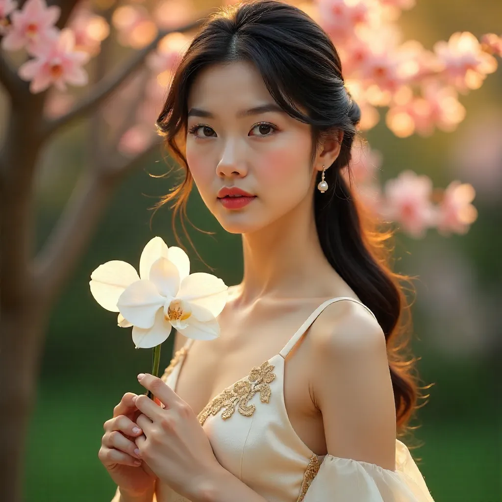 Elegance in Bloom: Asian Portrait with a Flower