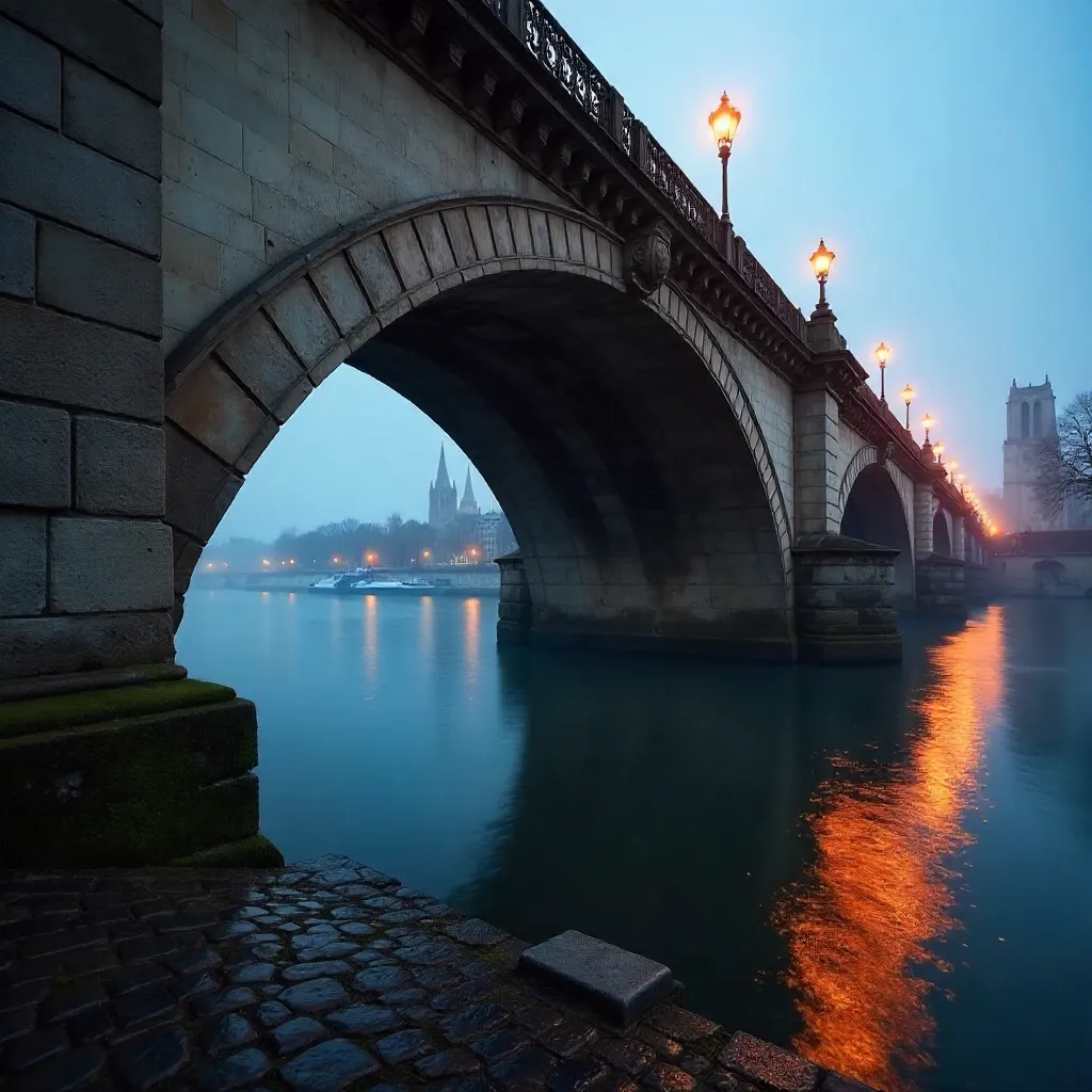 Atmospheric Paris Bridge Arch at Twilight