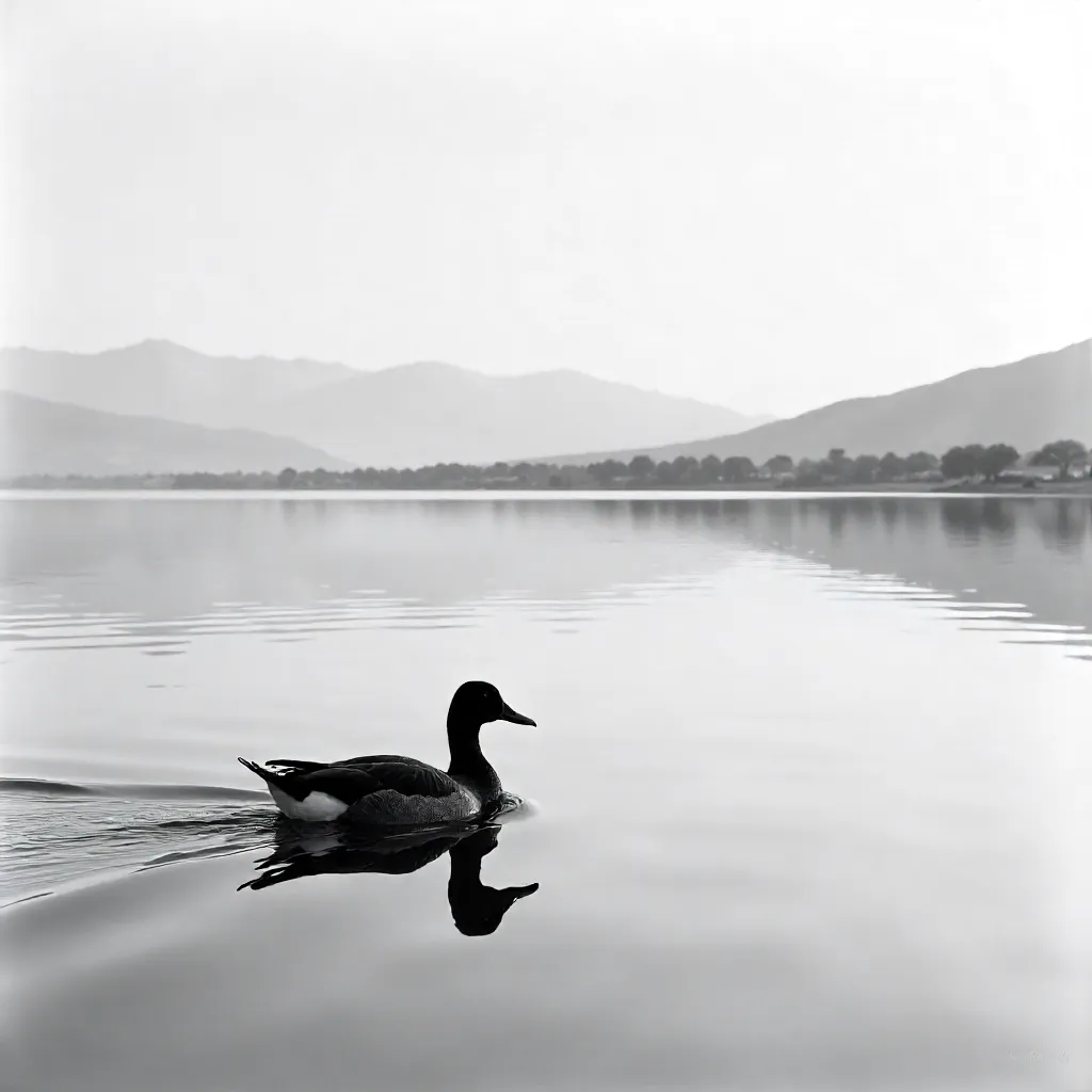 Monochrome Duck on Tranquil Waters near San Luis Potosí