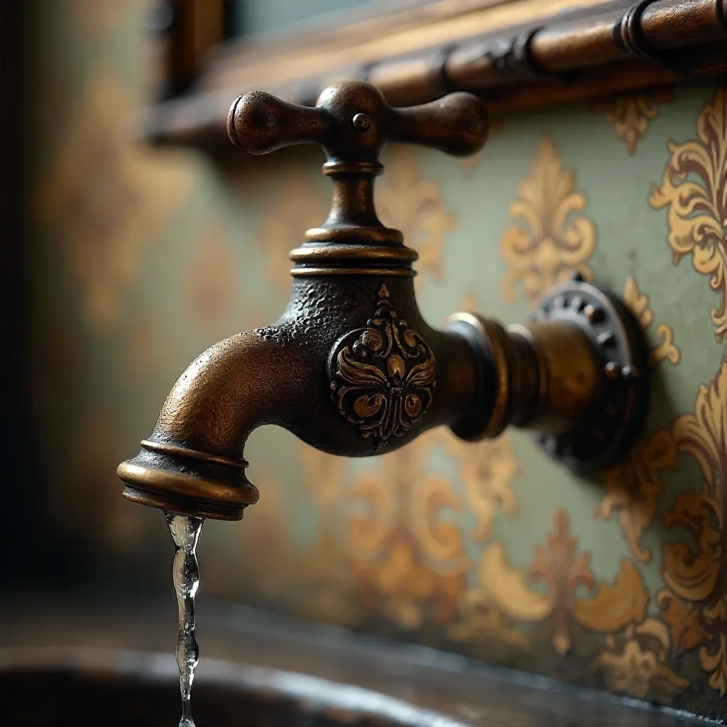 Ornate Bronze Tap on Vintage Backdrop