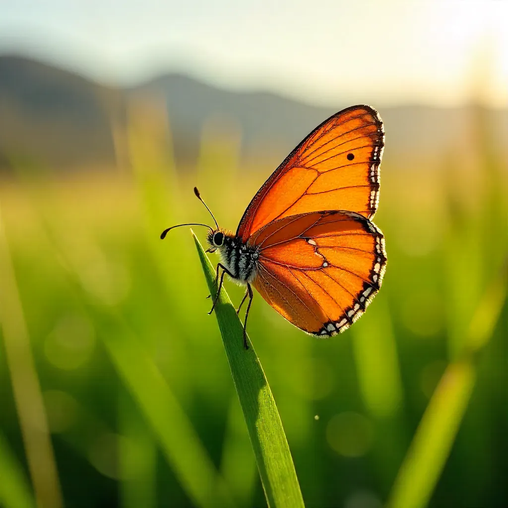 Vibrant Orange Butterfly on Green Grass in Piet Retief